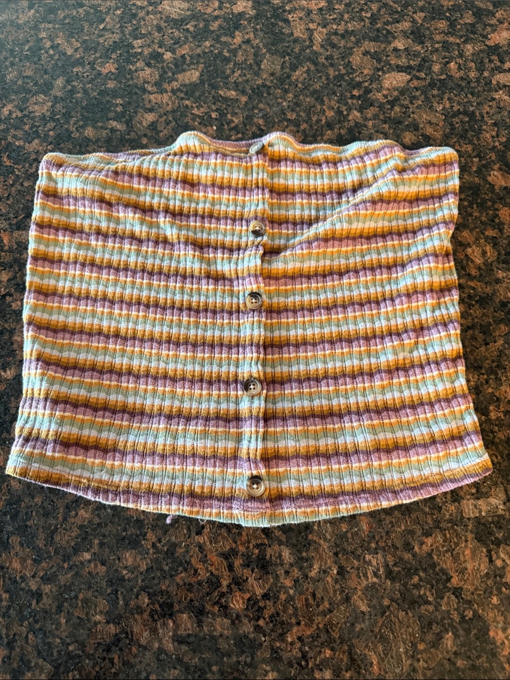 Striped Ribbed Button-Front Tube Top in Pastel Multi American Eagle size large